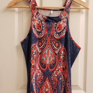 Tank top dress, size Medium, blue and red-orange